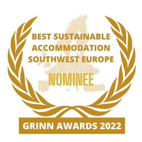WHITE BACKGROUND - GRINN AWARDS 2022 - Best Sustainable Accommodation - Southwest Europe - NOMINEE badge